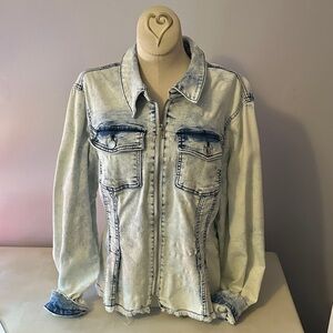 Venus lace up back light blue Denim Washed Women's Jacket/zip front top